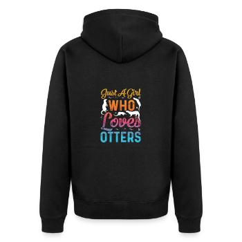 Otter Fischotter Seeotter Wassermarder Mädchen - Unisex Premium Bio Zip Hoodie - Schwarz - Hinten - Nico (187cm)