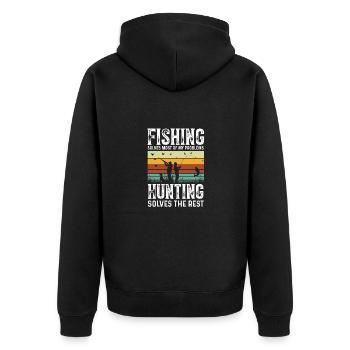 Fishing Hunting Fish Hook Hunter Rod Bait Bite - Unisex Premium Organic Zip Hoodie - black - Back - Nico (187cm)