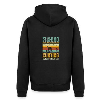 Fishing Hunting Fish Hook Hunter Rod Bait Bite - Unisex Premium Organic Zip Hoodie - black - Back - Nico (187cm)