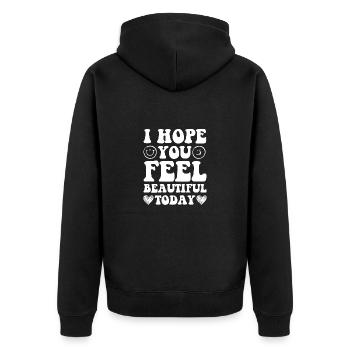 positive Gedanken positives Leben - Unisex Premium Bio Zip Hoodie - Schwarz - Hinten - Nico (187cm)