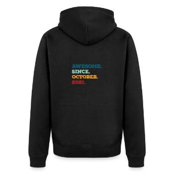 Oktober 2021 Vintage Geburtstag Geschenk - Unisex Premium Bio Zip Hoodie - Schwarz - Hinten - Nico (187cm)