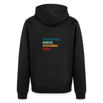 Octobre 2023 Vintage Cadeau d’anniversaire - Veste à capuche bio Premium Unisexe - noir - Dos - Nico (187cm)