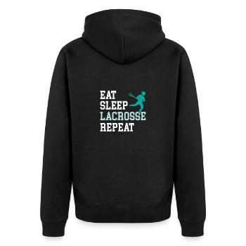 Lacrosse players play Lacrosse Relax Lacrosse - Unisex Premium Organic Zip Hoodie - black - Back - Nico (187cm)