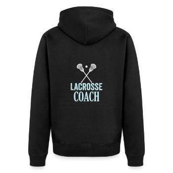 Lacrosse Trainer Experte Sport Spiel Coach - Unisex Premium Bio Zip Hoodie - Schwarz - Hinten - Nico (187cm)