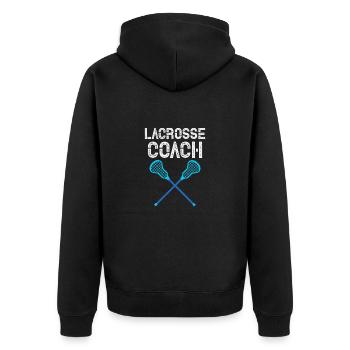 Lacrosse Trainer Experte Sport Spiel Coach - Unisex Premium Bio Zip Hoodie - Schwarz - Hinten - Nico (187cm)