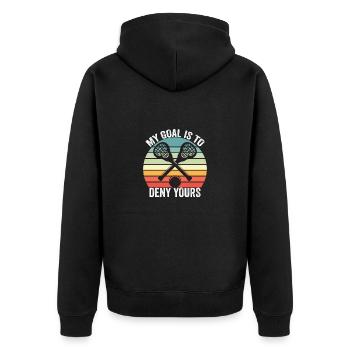 Lacrosse players play Lacrosse Relax Lacrosse - Unisex Premium Organic Zip Hoodie - black - Back - Nico (187cm)