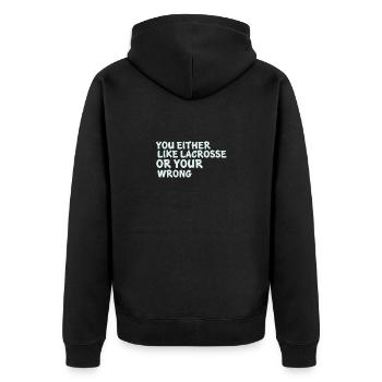 Lacrosse players play Lacrosse Relax Lacrosse - Unisex Premium Organic Zip Hoodie - black - Back - Nico (187cm)