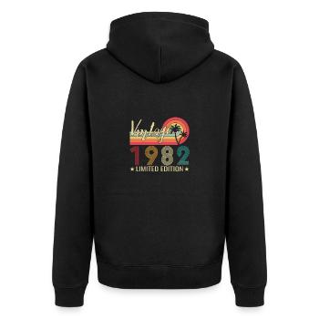 Jahrgang 1982 geboren Retro 1982 Geburtstag - Unisex Premium Bio Zip Hoodie - Schwarz - Hinten - Nico (187cm)