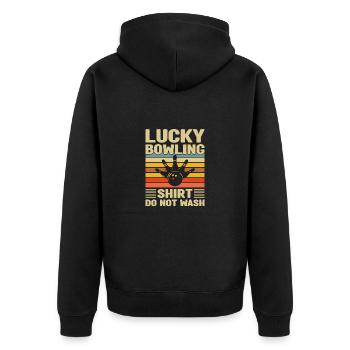 Bowling Cone Spareball Pins Ball Strike - Unisex Premium Organic Zip Hoodie - black - Back - Nico (187cm)