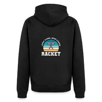 TENNIS LOVE Racket Balls Court Sportturnier - Unisex Premium Bio Zip Hoodie - Schwarz - Hinten - Nico (187cm)