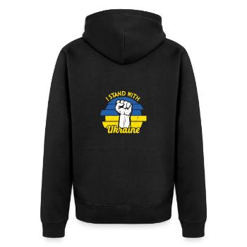 Ukraine Frieden Flagge Kein Krieg - Unisex Premium Bio Zip Hoodie - Schwarz - Hinten - Nico (187cm)