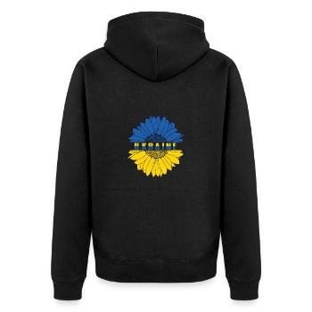 Ukraine Frieden Flagge Kein Krieg - Unisex Premium Bio Zip Hoodie - Schwarz - Hinten - Nico (187cm)