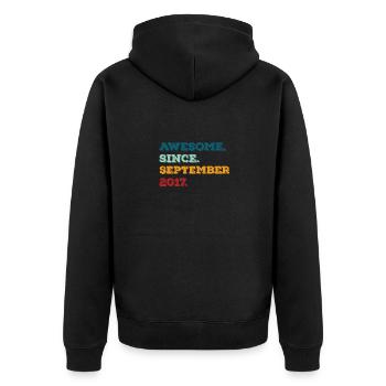 Geburtstag September 2017 Geboren Geburtsjahr - Unisex Premium Bio Zip Hoodie - Schwarz - Hinten - Nico (187cm)