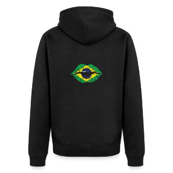 Brasilien Brasilianer Kultur Reisen Herz Flagge - Unisex Premium Bio Zip Hoodie - Schwarz - Hinten - Nico (187cm)