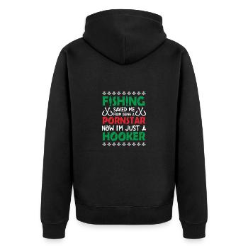 Therapie Angeln See Karpfen Angler Fischer Köder - Unisex Premium Bio Zip Hoodie - Schwarz - Hinten - Nico (187cm)