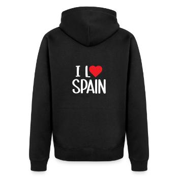 Ich liebe Spanien - Unisex Premium Bio Zip Hoodie - Schwarz - Hinten - Nico (187cm)