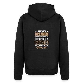 Stolzer Barista Beruf Kaffee Catering Espresso - Unisex Premium Bio Zip Hoodie - Schwarz - Hinten - Nico (187cm)