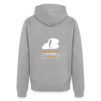 Klettersport Klettern Solo Climbing Frauen - Unisex Premium Bio Zip Hoodie - Grau meliert - Hinten - Nico (187cm)