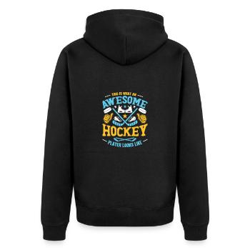 Eishockey Verein Team Sport Geschenk - Unisex Premium Bio Zip Hoodie - Schwarz - Hinten - Nico (187cm)