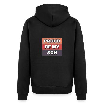 Ich bin stolz auf meinen Sohn - Unisex Premium Bio Zip Hoodie - Schwarz - Hinten - Nico (187cm)
