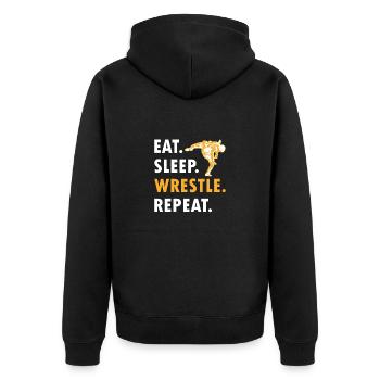Wrestling Ringen Wrestler Ringer Geschenk - Unisex Premium Bio Zip Hoodie - Schwarz - Hinten - Nico (187cm)