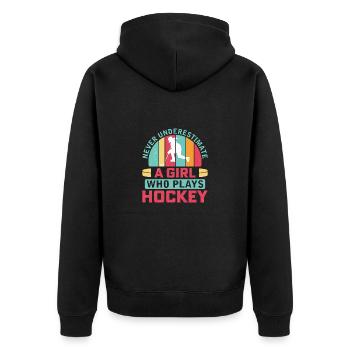Eishockey Frauen Eishockeyspielerin - Unisex Premium Bio Zip Hoodie - Schwarz - Hinten - Nico (187cm)