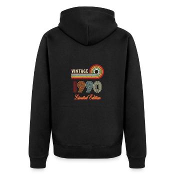 Geboren Limited Edition 1990 Geburtstag Geburtsjah - Unisex Premium Bio Zip Hoodie - Schwarz - Hinten - Nico (187cm)