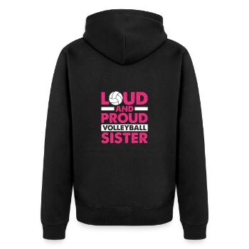 Stolze Volleyball Schwester Volleyballer Schwester - Unisex Premium Bio Zip Hoodie - Schwarz - Hinten - Nico (187cm)