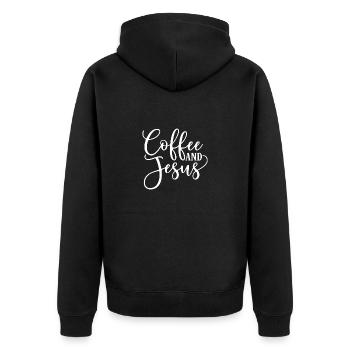 Jesus Kaffee Christus Koffein Geburt Gebet Kreuz - Unisex Premium Bio Zip Hoodie - Schwarz - Hinten - Nico (187cm)