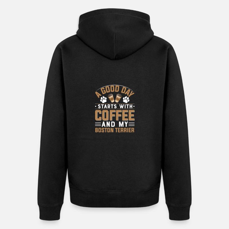 Boston Terrier Café pour chiens - Veste à capuche bio Premium Unisexe - noir