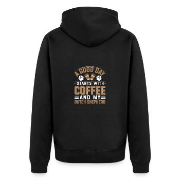 Holländischer Schäferhund Kaffee Trinken Koffein - Unisex Premium Bio Zip Hoodie - Schwarz - Hinten - Nico (187cm)