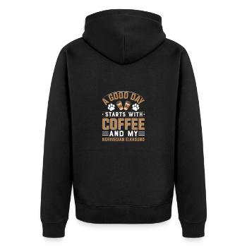 Café pour chien wapiti norvégien buvant de la patte caféine - Veste à capuche bio Premium Unisexe - noir - Dos - Nico (187cm)