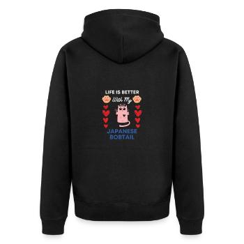 Japanese Bobtail japanische Stummelschwanzkatze - Unisex Premium Bio Zip Hoodie - Schwarz - Hinten - Nico (187cm)