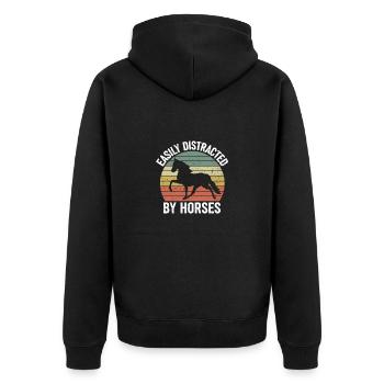 Reitpferd Pferdebesitzer Pferdezitat Reiten Rennen - Unisex Premium Bio Zip Hoodie - Schwarz - Hinten - Nico (187cm)