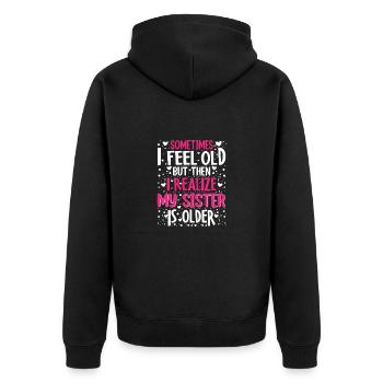 Elder sister siblings birthday gift - Unisex Premium Organic Zip Hoodie - black - Back - Nico (187cm)