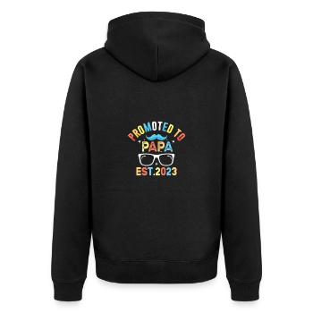 Vater 2023 - Papa 2023 - Papa werden Schwanger - Unisex Premium Bio Zip Hoodie - Schwarz - Hinten - Nico (187cm)