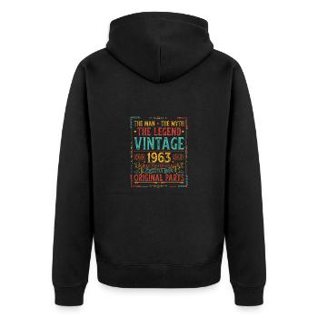 Geburtsjahr 1963 Vintage Geburtstag Legende 1963 - Unisex Premium Bio Zip Hoodie - Schwarz - Hinten - Nico (187cm)