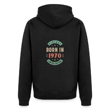 1970 - Baujahr 1970 - Jahrgang 1970 - Unisex Premium Bio Zip Hoodie - Schwarz - Hinten - Nico (187cm)