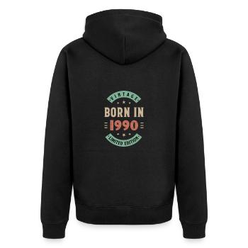 1990 - Baujahr 1990 - Jahrgang 1990 - Unisex Premium Bio Zip Hoodie - Schwarz - Hinten - Nico (187cm)