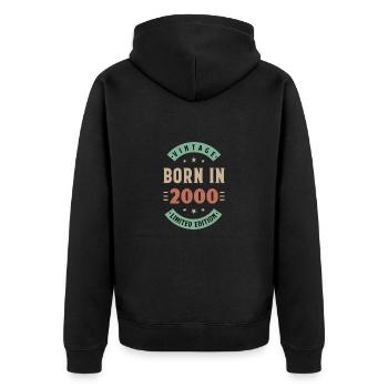 2000 - Baujahr 2000 - Jahrgang 2000 - Unisex Premium Bio Zip Hoodie - Schwarz - Hinten - Nico (187cm)