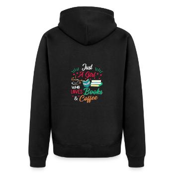 Drinking coffee Reading books being happy - Unisex Premium Organic Zip Hoodie - black - Back - Nico (187cm)