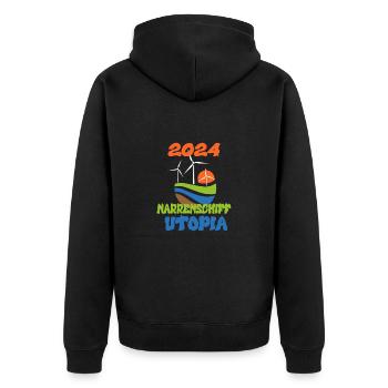 Narrenschiff Utopia, 2024 - Unisex Premium Bio Zip Hoodie - Schwarz - Hinten - Nico (187cm)