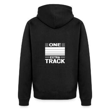 Track Athletics One Extra Track Field - Unisex Premium Bio Zip Hoodie - Schwarz - Hinten - Nico (187cm)