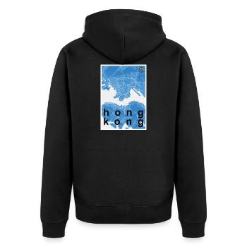 Hong Kong Hipster Stadt Karte blau - Unisex Premium Bio Zip Hoodie - Schwarz - Hinten - Nico (187cm)