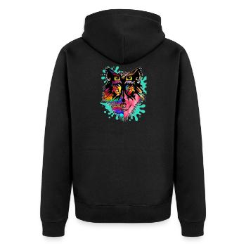 Wolf, bunt, - Unisex Premium Bio Zip Hoodie - Schwarz - Hinten - Nico (187cm)