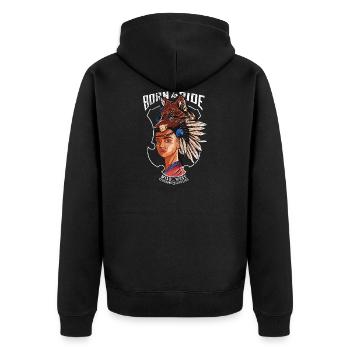 Born to Ride - Indianer - Kriegerindesign - Unisex Premium Bio Zip Hoodie - Schwarz - Hinten - Nico (187cm)