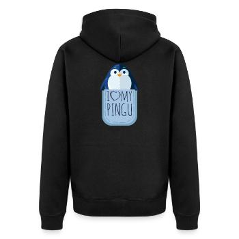 I love my Pingu Pinguin Brusttasche - Unisex Premium Bio Zip Hoodie - Schwarz - Hinten - Nico (187cm)