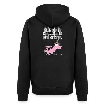 Nicht alle die Herumirren sind verloren... - Unisex Premium Bio Zip Hoodie - Schwarz - Hinten - Nico (187cm)