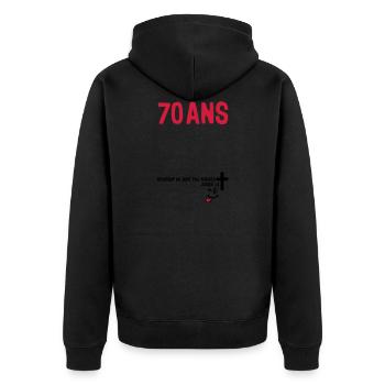 70 ans anniversaire tombe arrive - Veste à capuche bio Premium Unisexe - noir - Dos - Nico (187cm)