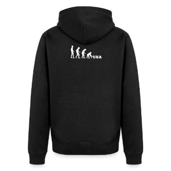 USA Evolution Backwards - Unisex Premium Organic Zip Hoodie - black - Back - Nico (187cm)